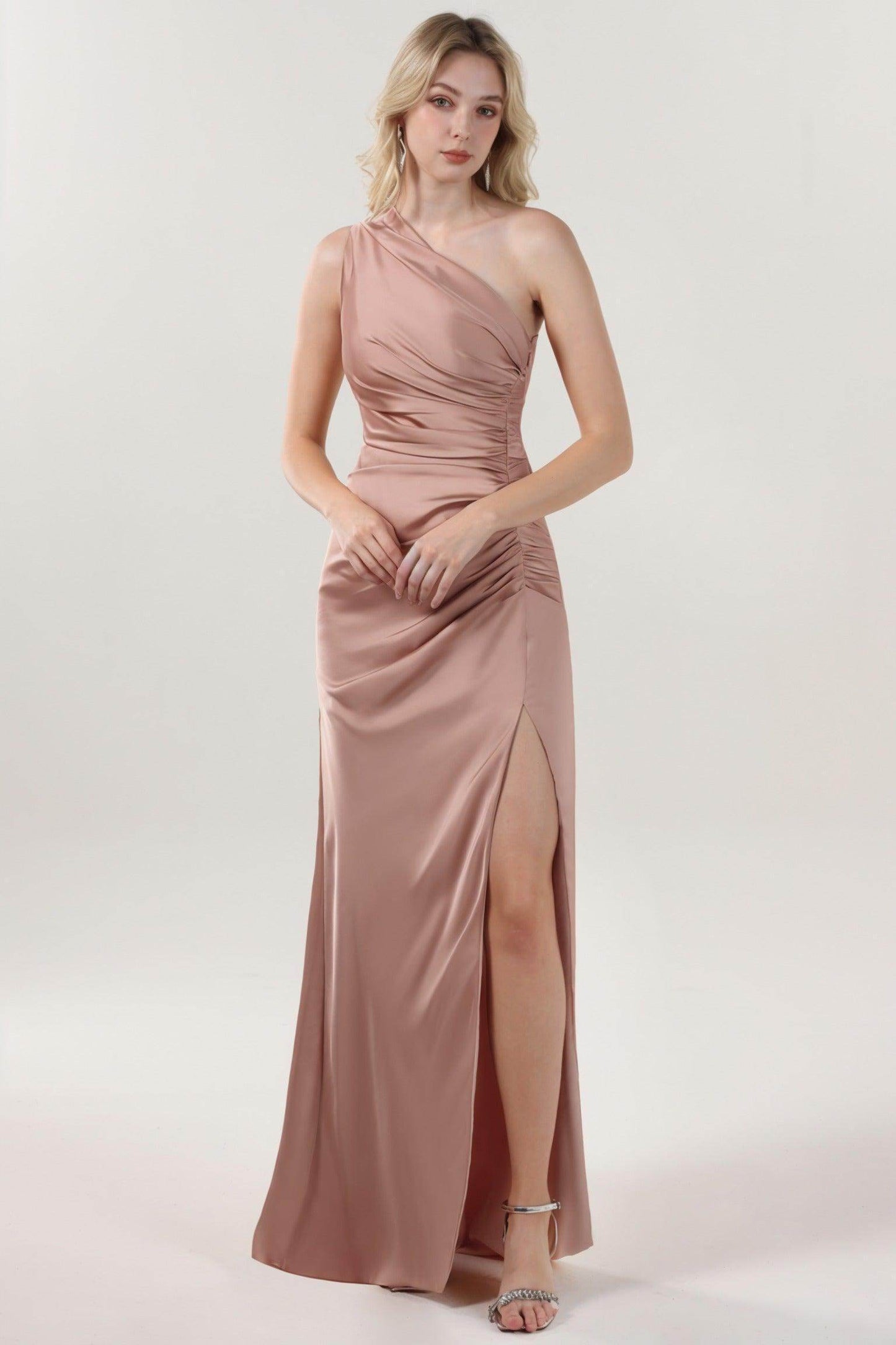 Sheath-Column Maxi Luxe Satin Bridesmaid Dress CS0606BM