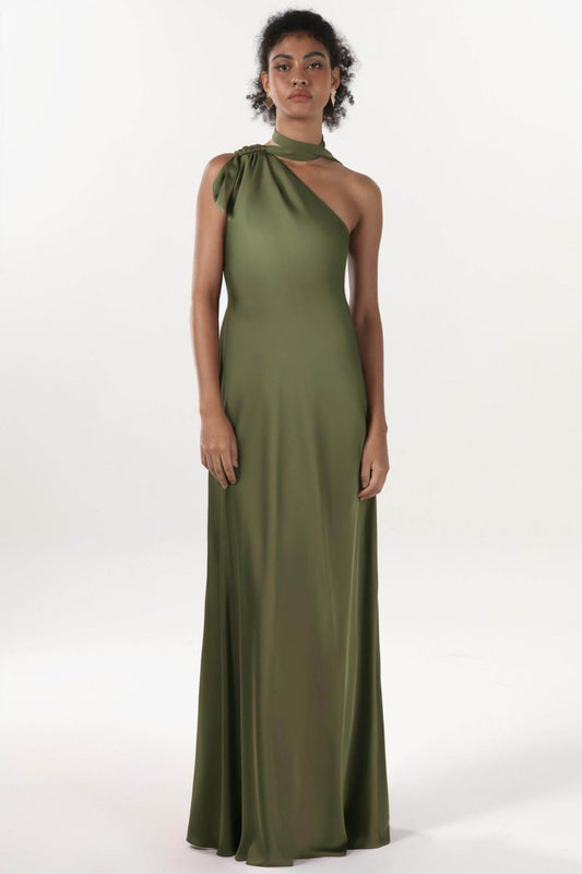 Sheath-Column Maxi Luxe Satin Bridesmaid Dress CS0607BM