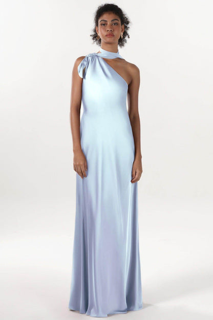Sheath-Column Maxi Luxe Satin Bridesmaid Dress CS0607BM