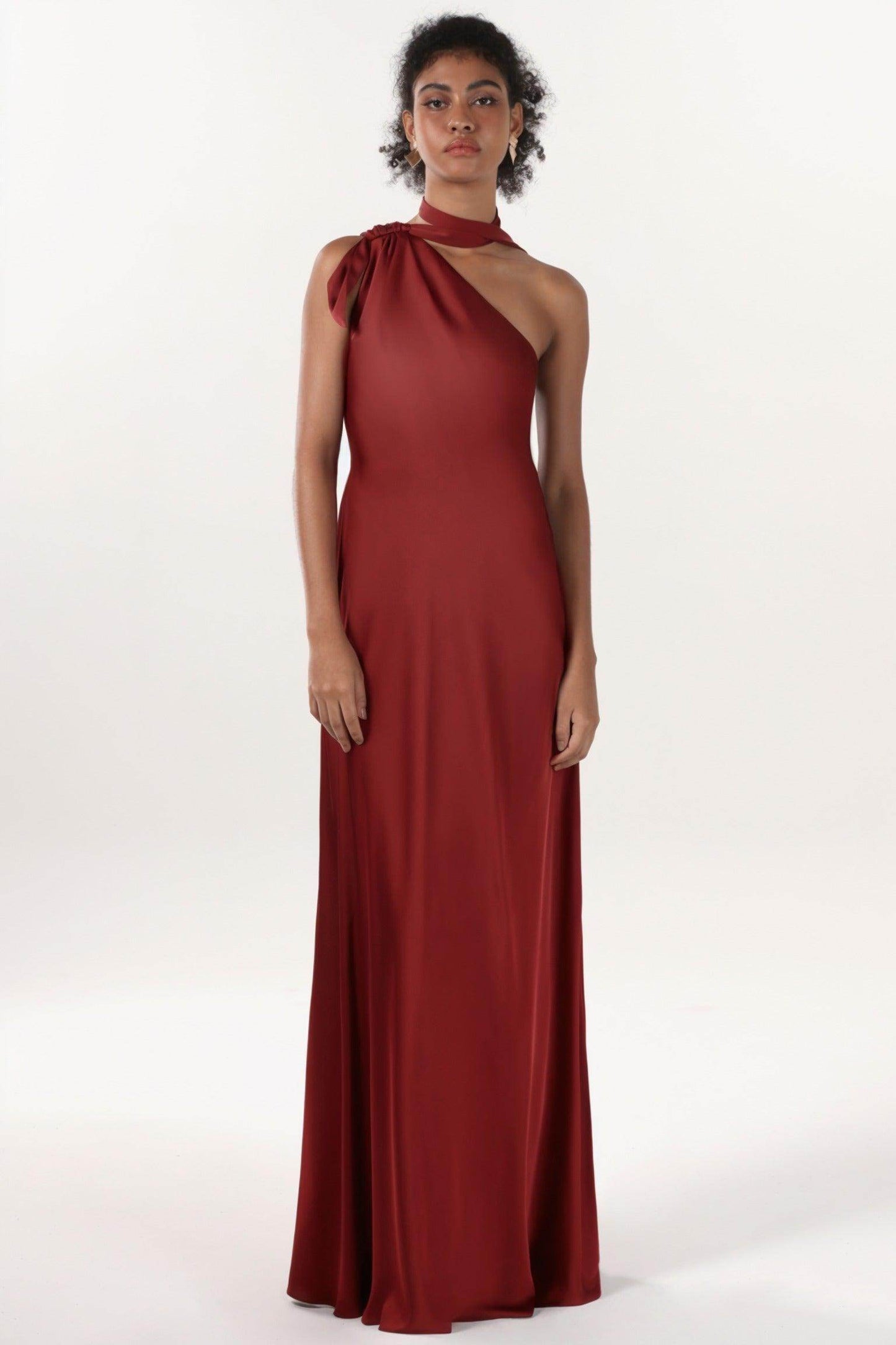 Sheath-Column Maxi Luxe Satin Bridesmaid Dress CS0607BM