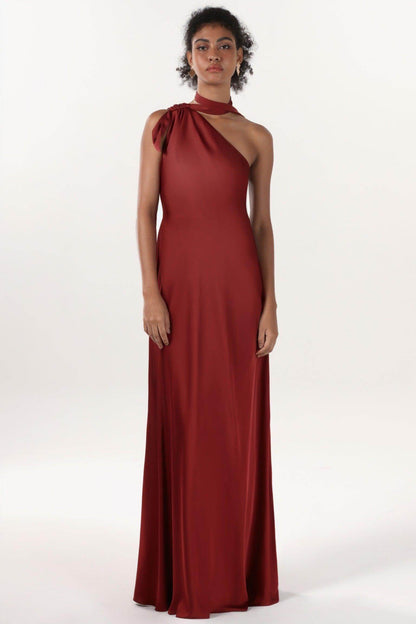 Sheath-Column Maxi Luxe Satin Bridesmaid Dress CS0607BM