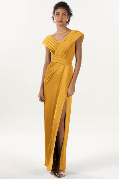 Sheath-Column Maxi Luxe Satin Bridesmaid Dress CS0608BM