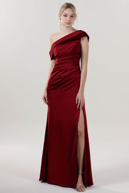 Sheath-Column Maxi Luxe Satin Bridesmaid Dress CS0609BM