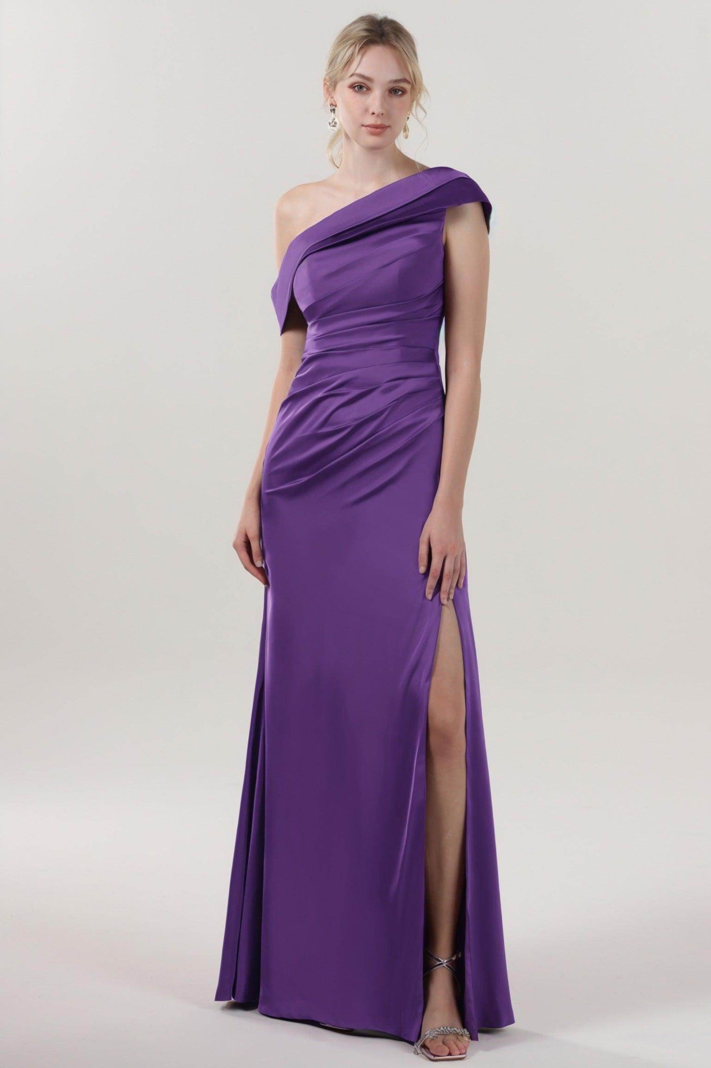 Sheath-Column Maxi Luxe Satin Bridesmaid Dress CS0609BM