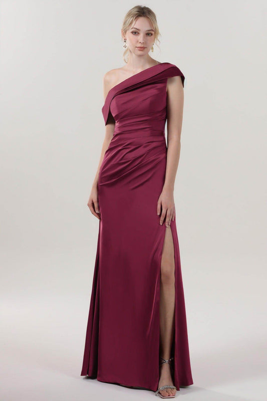 Sheath-Column Maxi Luxe Satin Bridesmaid Dress CS0609BM