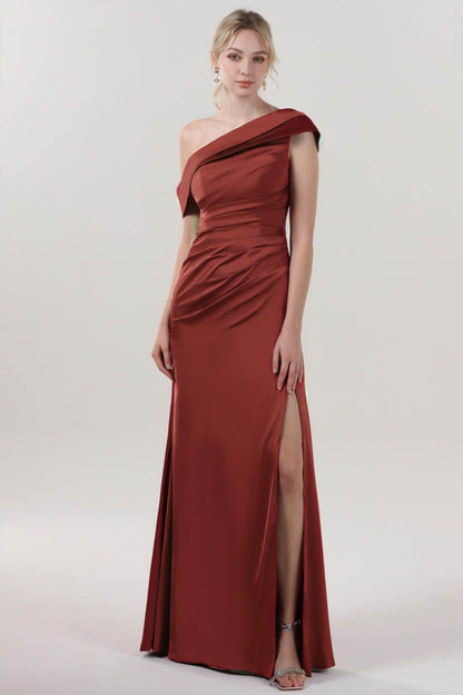 Sheath-Column Maxi Luxe Satin Bridesmaid Dress CS0609BM