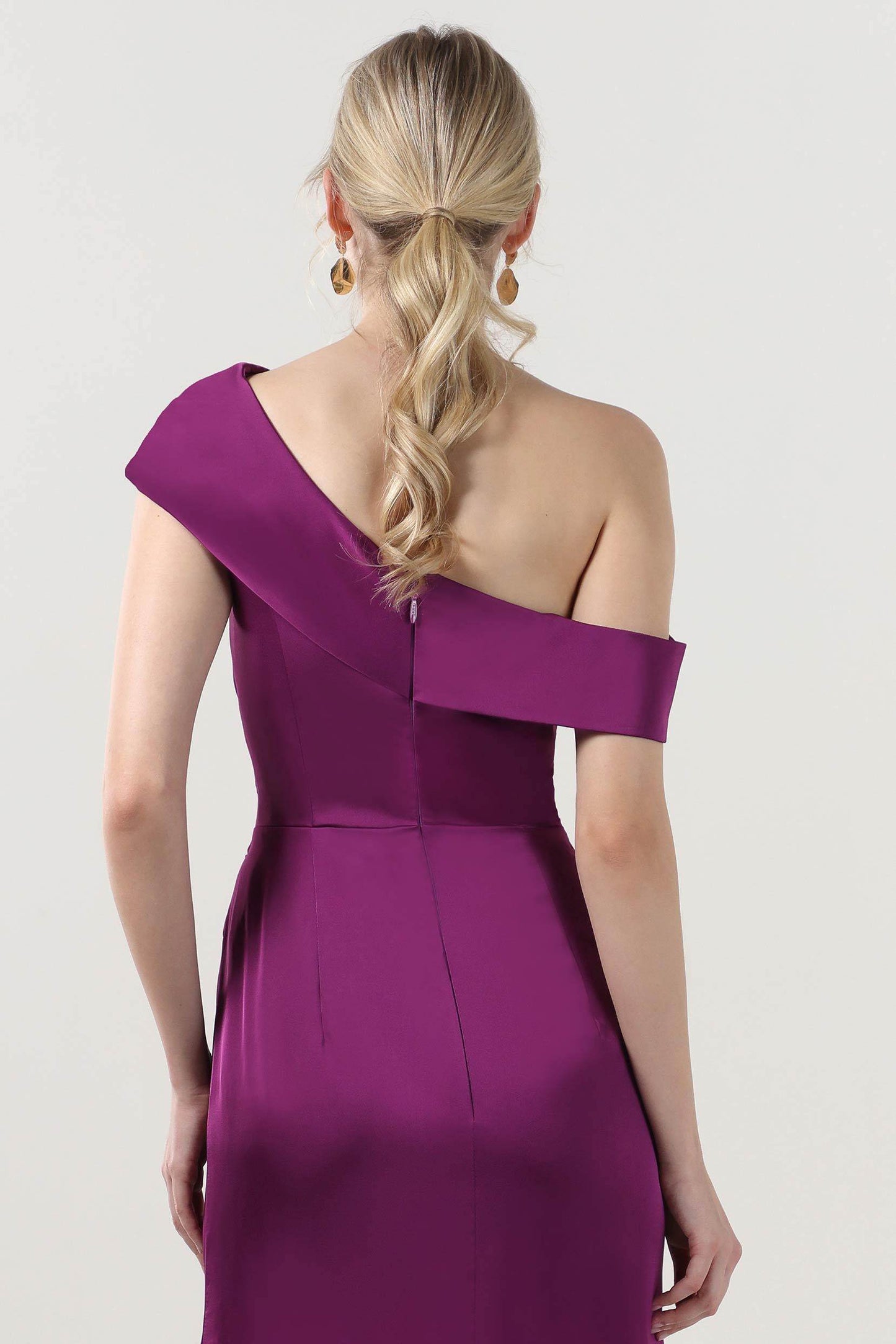 Sheath-Column Maxi Luxe Satin Bridesmaid Dress CS0609BM