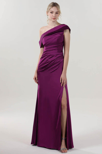 Sheath-Column Maxi Luxe Satin Bridesmaid Dress CS0609BM