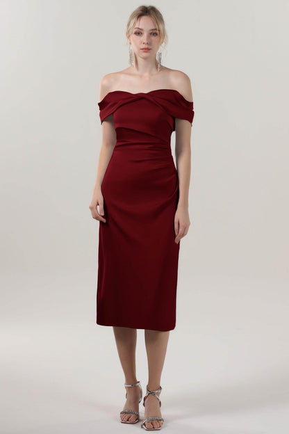 Sheath-Column Midi Luxe Satin Bridesmaid Dress CS0610BM