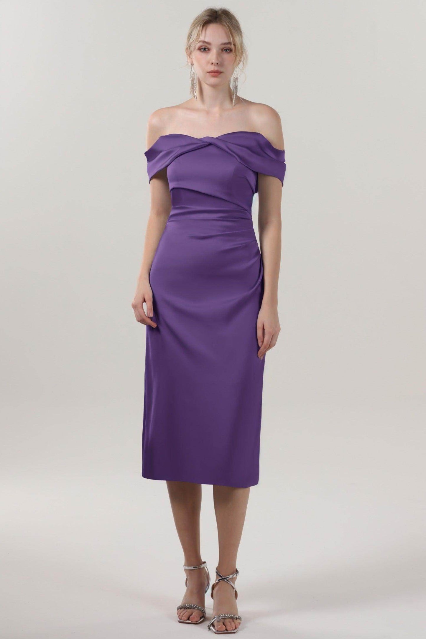 Sheath-Column Midi Luxe Satin Bridesmaid Dress CS0610BM