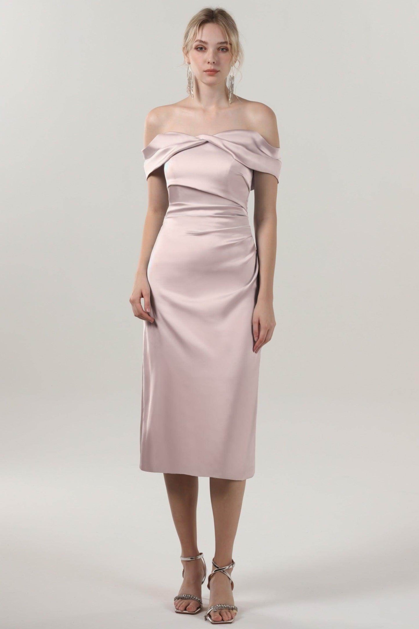 Sheath-Column Midi Luxe Satin Bridesmaid Dress CS0610BM