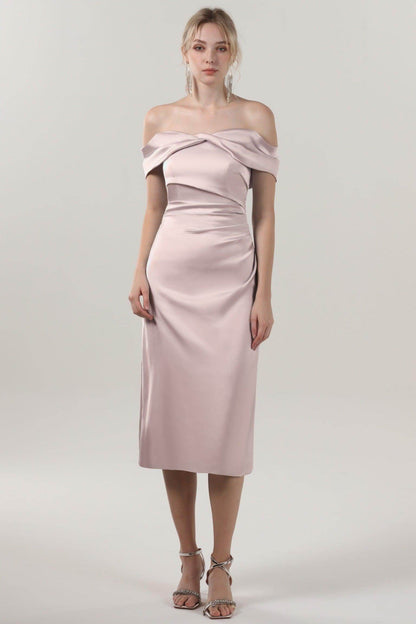 Sheath-Column Midi Luxe Satin Bridesmaid Dress CS0610BM