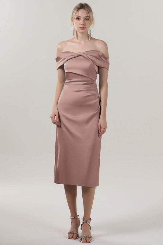 Sheath-Column Midi Luxe Satin Bridesmaid Dress CS0610BM