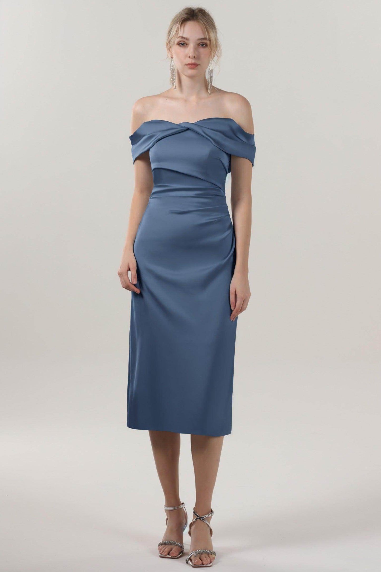 Sheath-Column Midi Luxe Satin Bridesmaid Dress CS0610BM