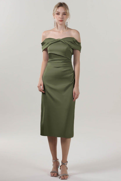 Sheath-Column Midi Luxe Satin Bridesmaid Dress CS0610BM