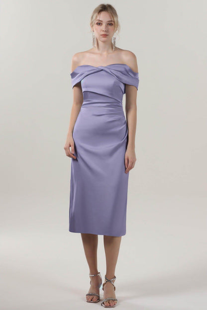 Sheath-Column Midi Luxe Satin Bridesmaid Dress CS0610BM