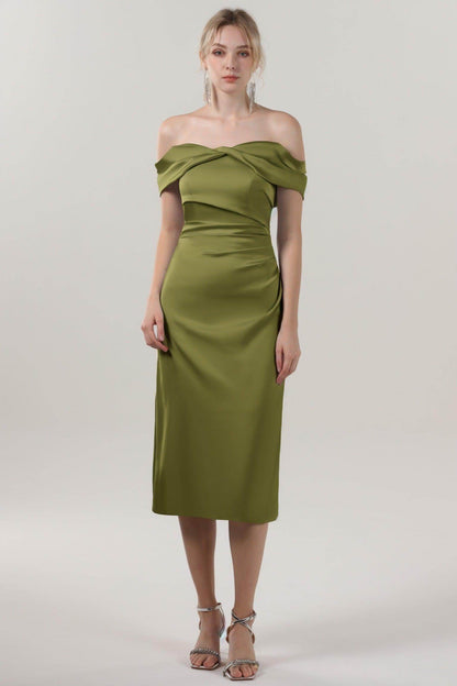Sheath-Column Midi Luxe Satin Bridesmaid Dress CS0610BM