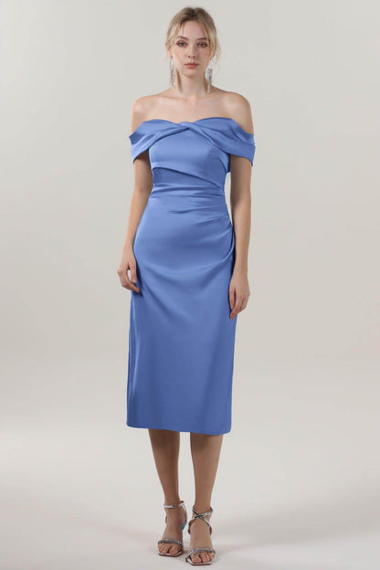 Sheath-Column Midi Luxe Satin Bridesmaid Dress CS0610BM