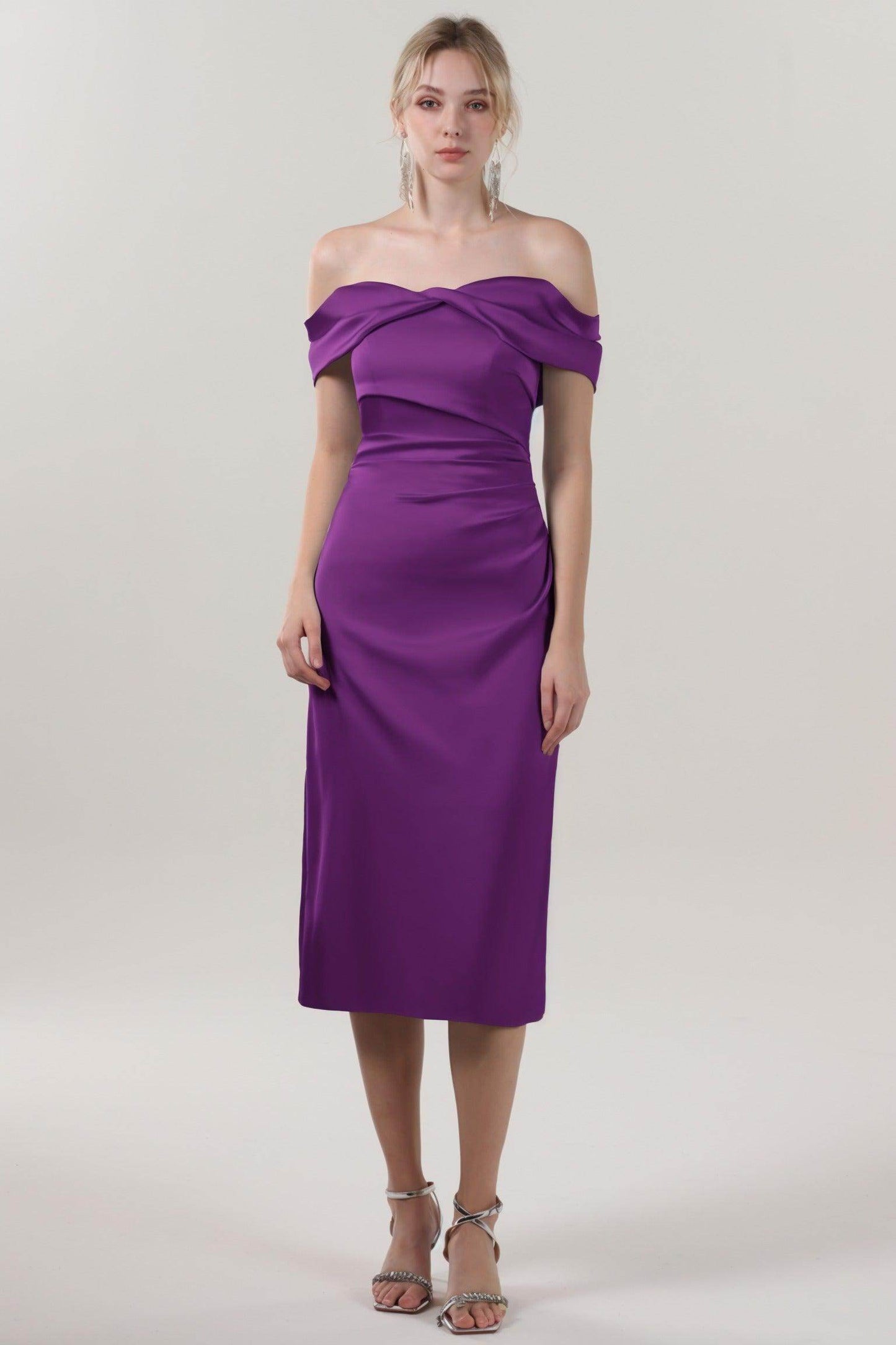 Sheath-Column Midi Luxe Satin Bridesmaid Dress CS0610BM