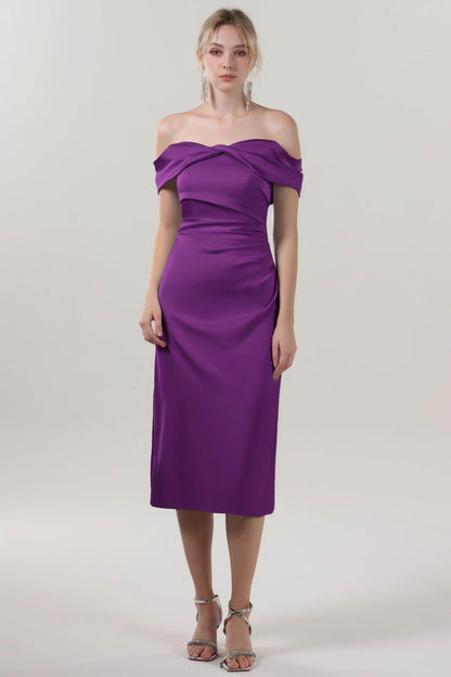 Sheath-Column Midi Luxe Satin Bridesmaid Dress CS0610BM