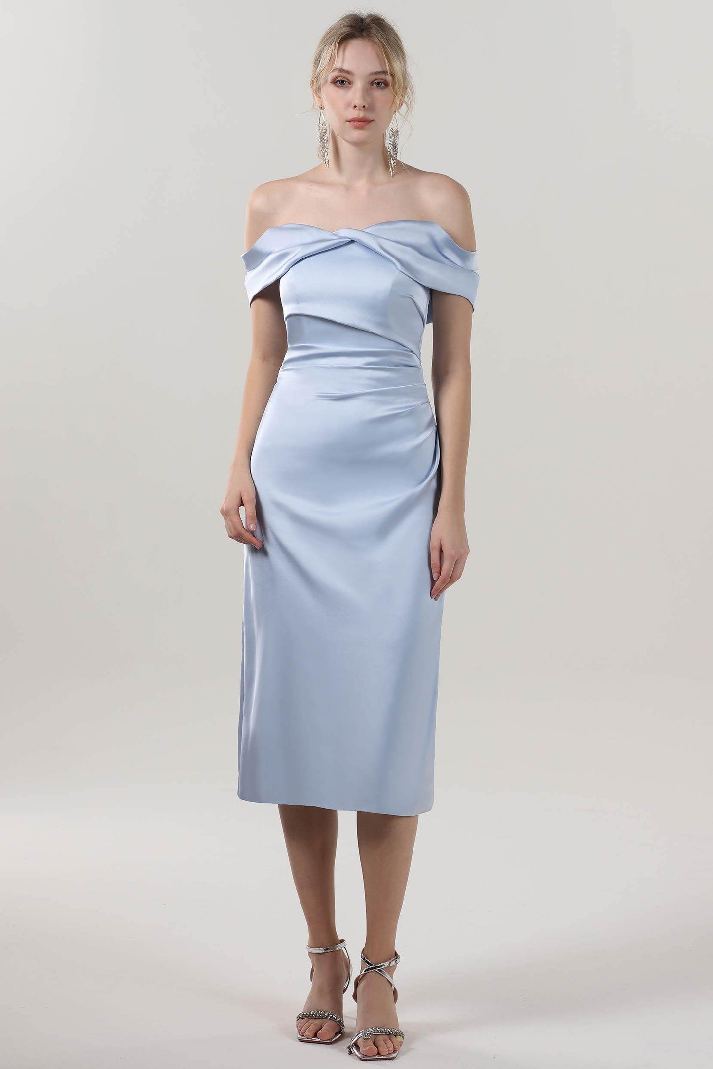 Sheath-Column Midi Luxe Satin Bridesmaid Dress CS0610BM