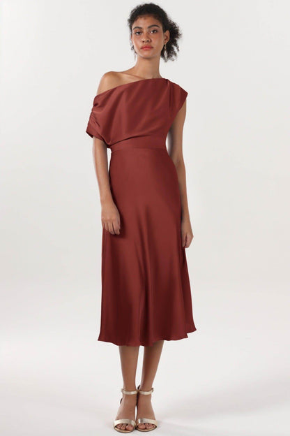 Sheath-Column Midi Luxe Satin Bridesmaid Dress CS0611BM