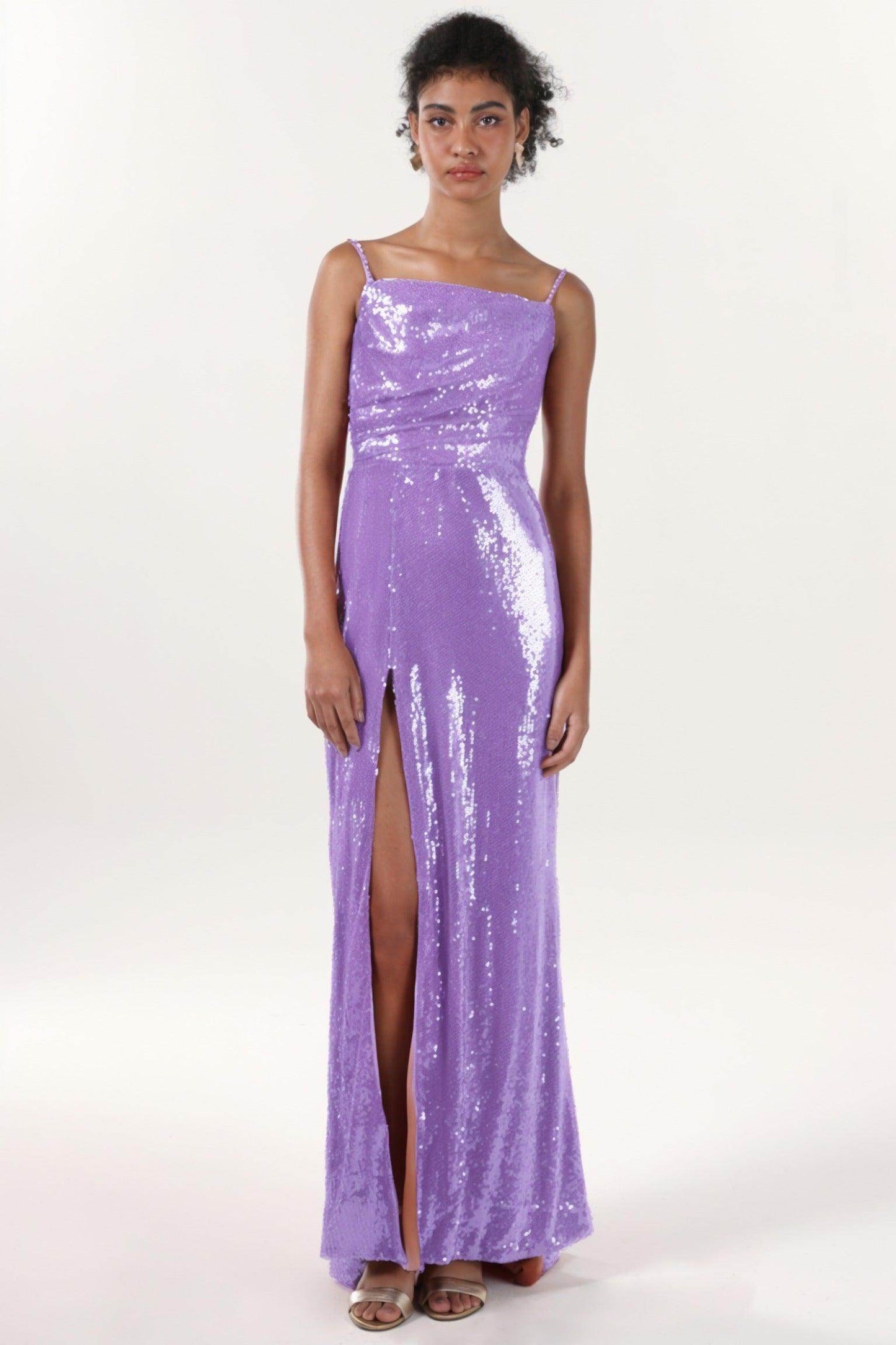 Sheath-Column Sweep-Brush Train Sequined Formal Dress CS0624