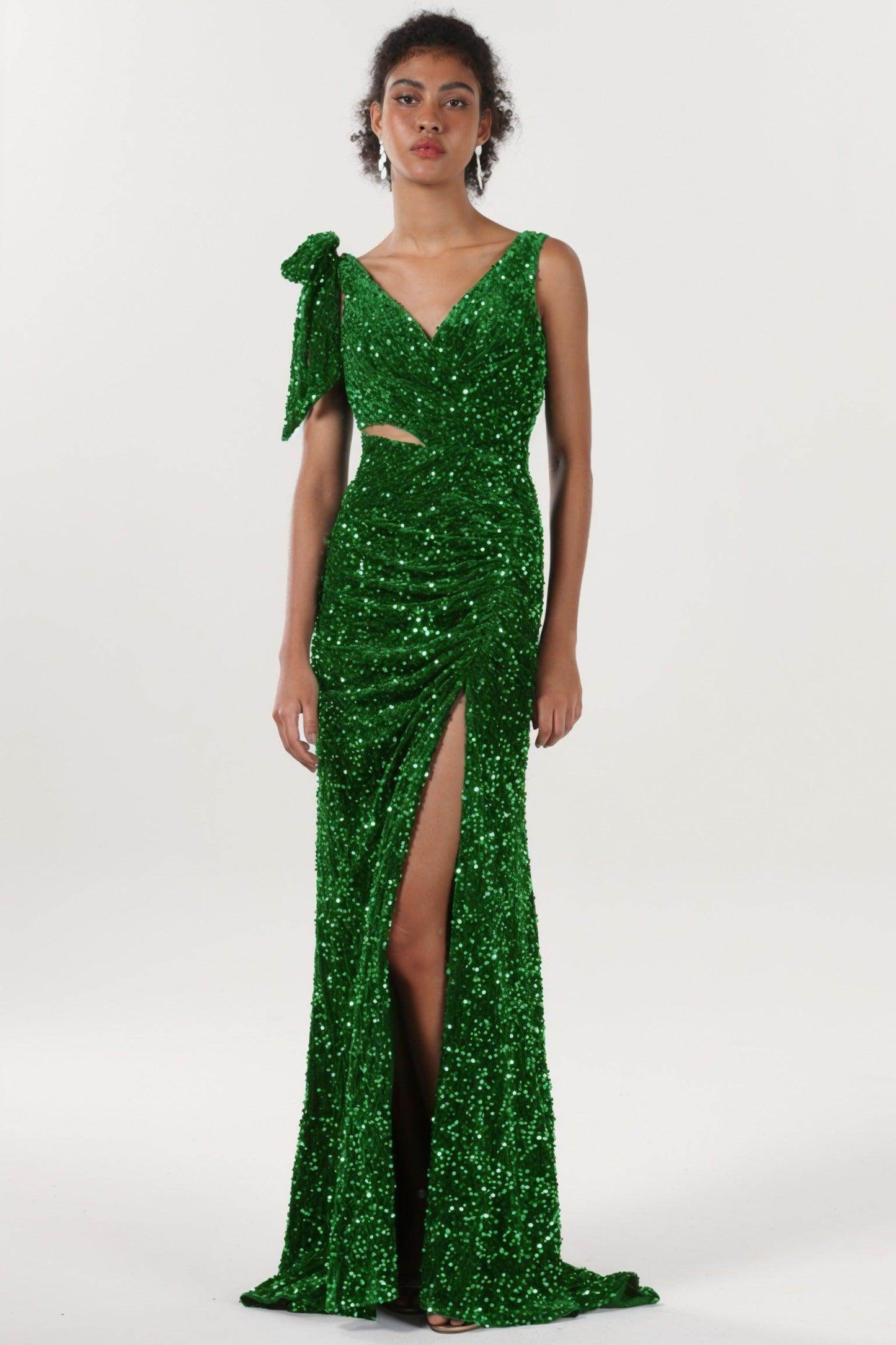 Sheath-Column Sweep-Brush Train Velvet Sequin Bridesmaid Dress CS0633BM