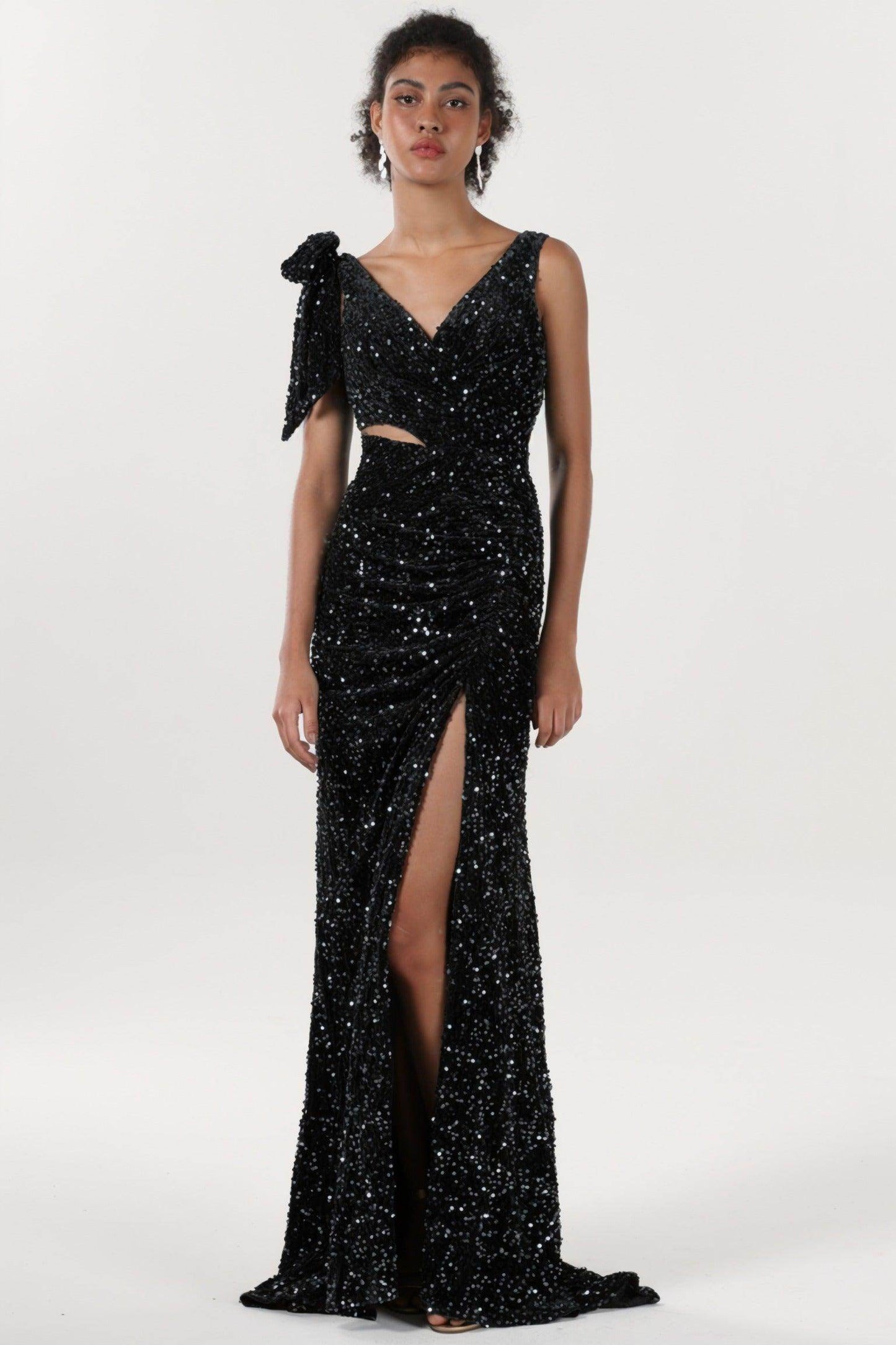 Sheath-Column Sweep-Brush Train Velvet Sequin Bridesmaid Dress CS0633BM