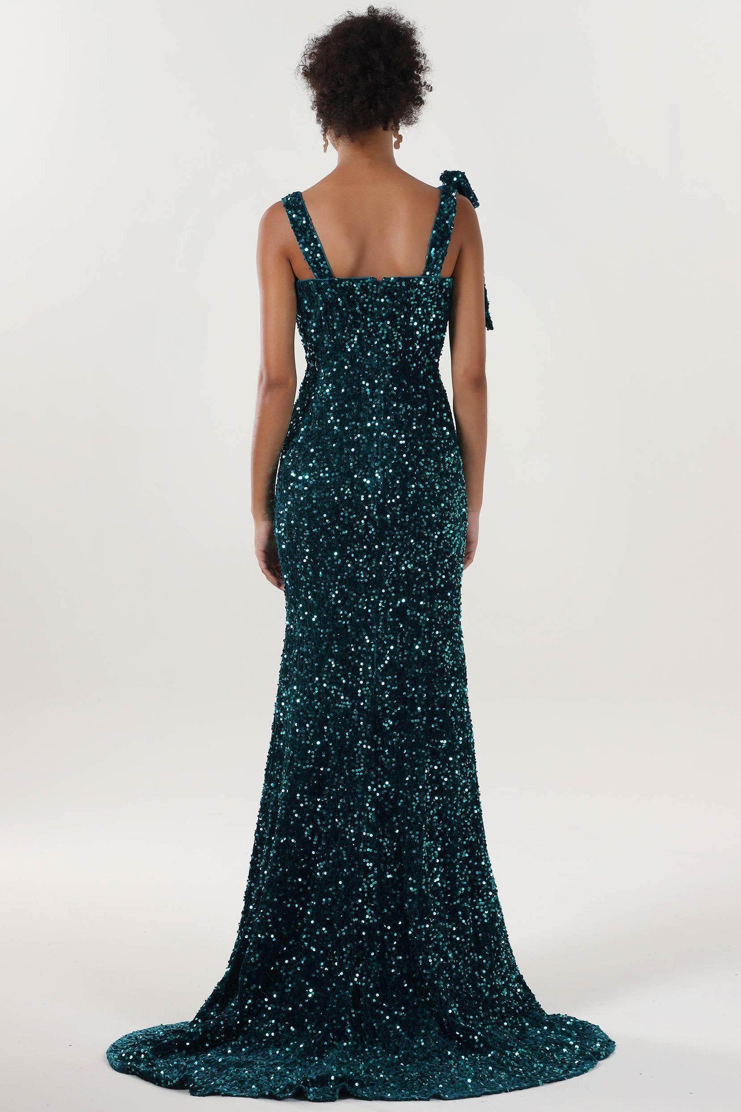 Sheath-Column Sweep-Brush Train Velvet Sequin Bridesmaid Dress CS0633BM