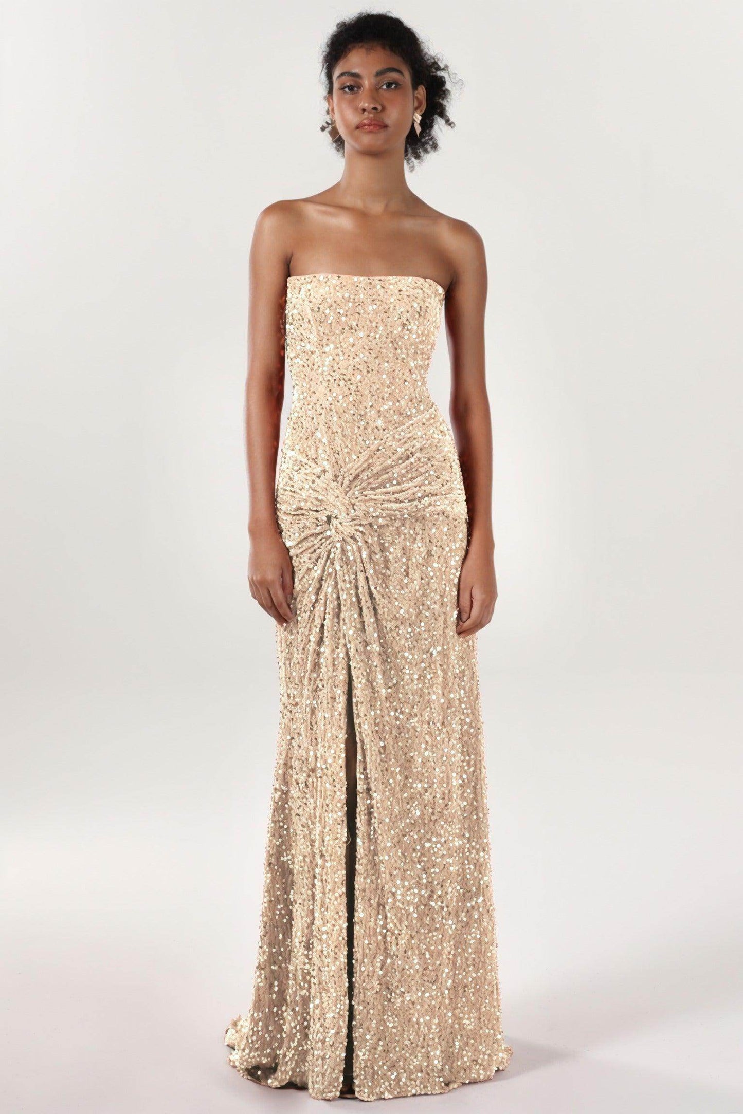 Sheath-Column Sweep-Brush Train Velvet Sequin Formal Dress CS0634