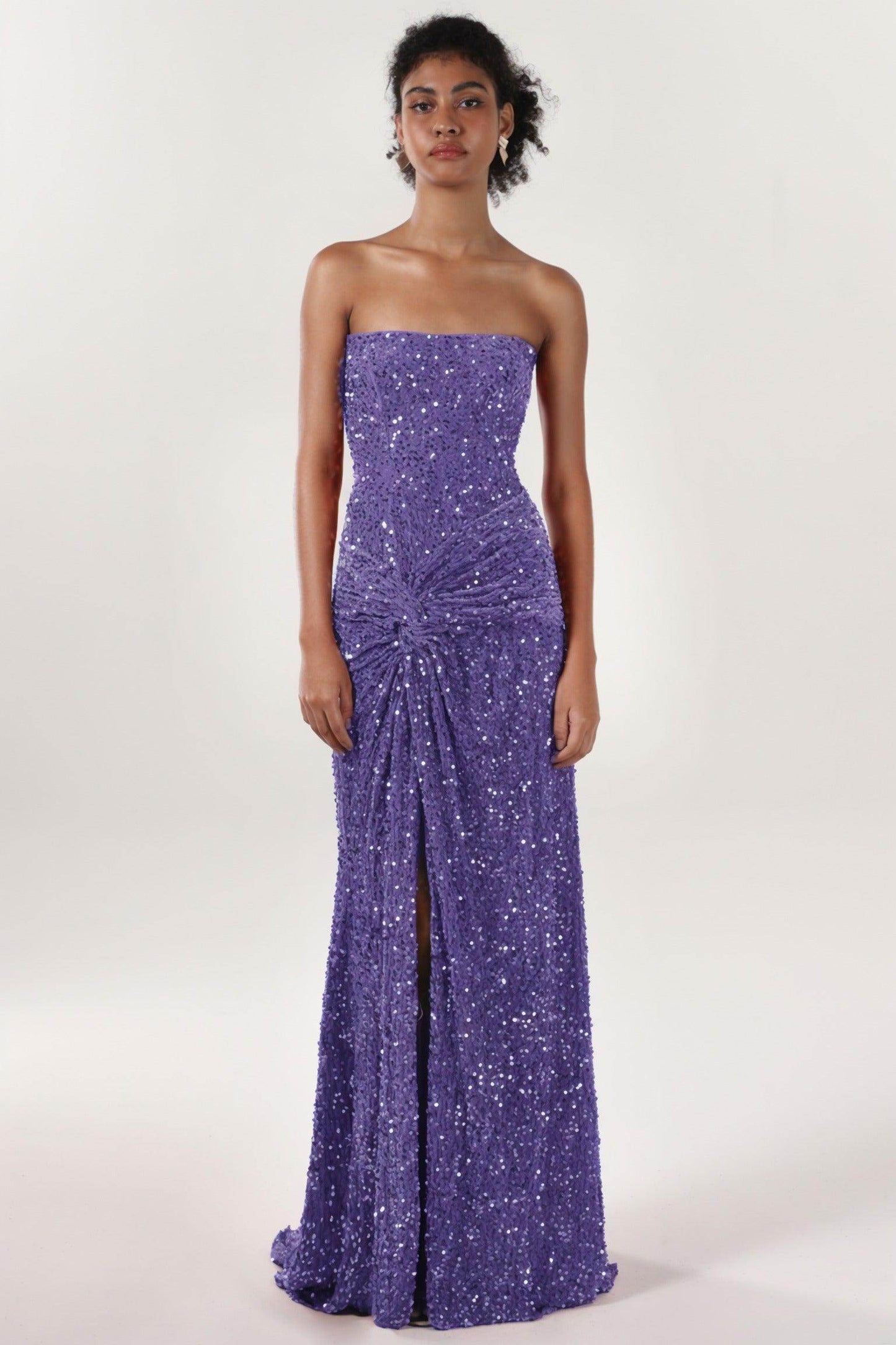Sheath-Column Sweep-Brush Train Velvet Sequin Bridesmaid Dress CS0634BM