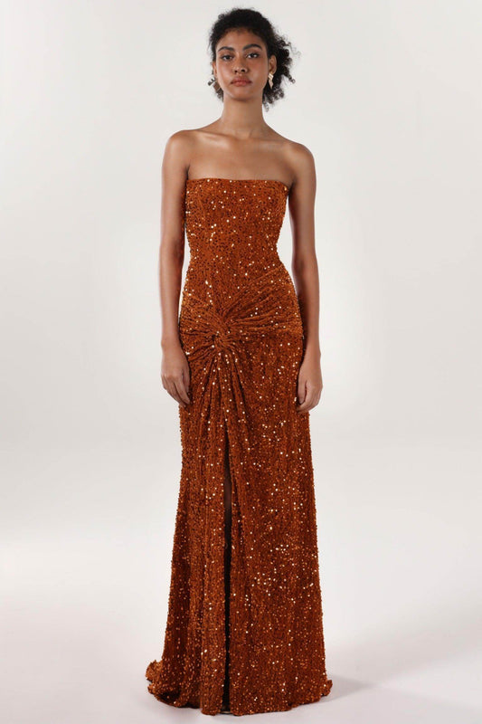 Sheath-Column Sweep-Brush Train Velvet Sequin Bridesmaid Dress CS0634BM