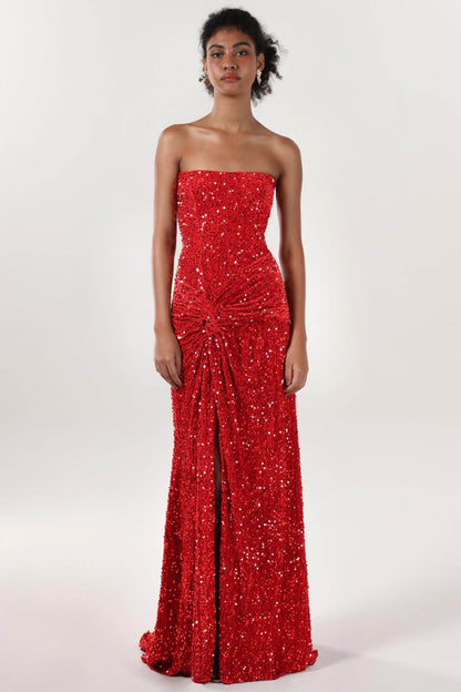 Sheath-Column Sweep-Brush Train Velvet Sequin Formal Dress CS0634