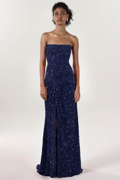 Sheath-Column Sweep-Brush Train Velvet Sequin Bridesmaid Dress CS0634BM