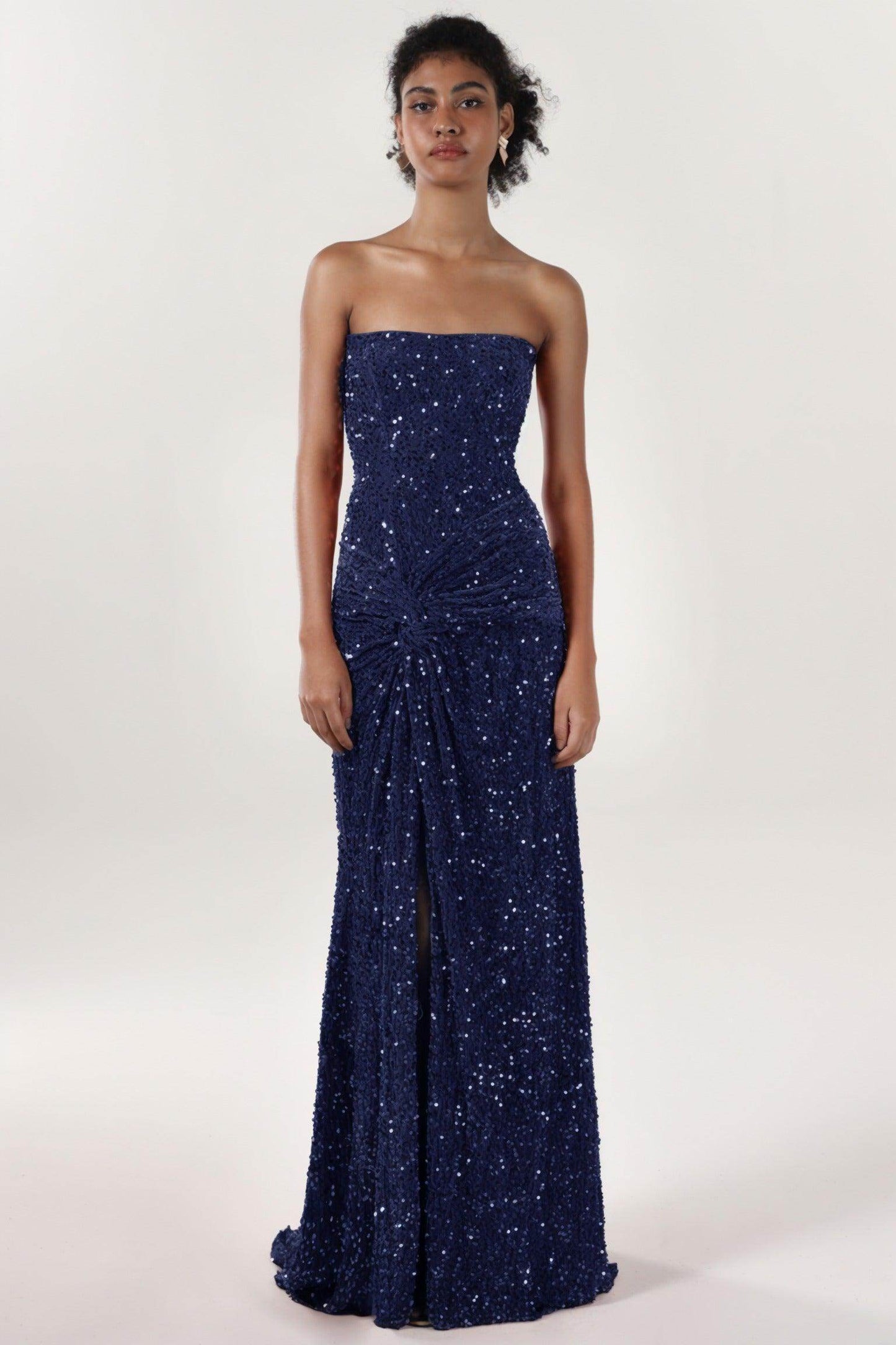 Sheath-Column Sweep-Brush Train Velvet Sequin Formal Dress CS0634