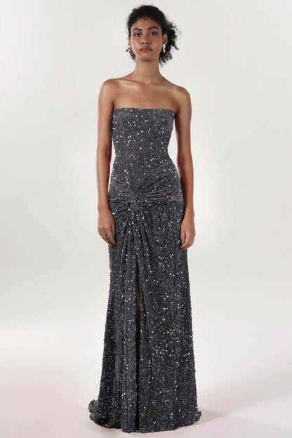 Sheath-Column Sweep-Brush Train Velvet Sequin Bridesmaid Dress CS0634BM