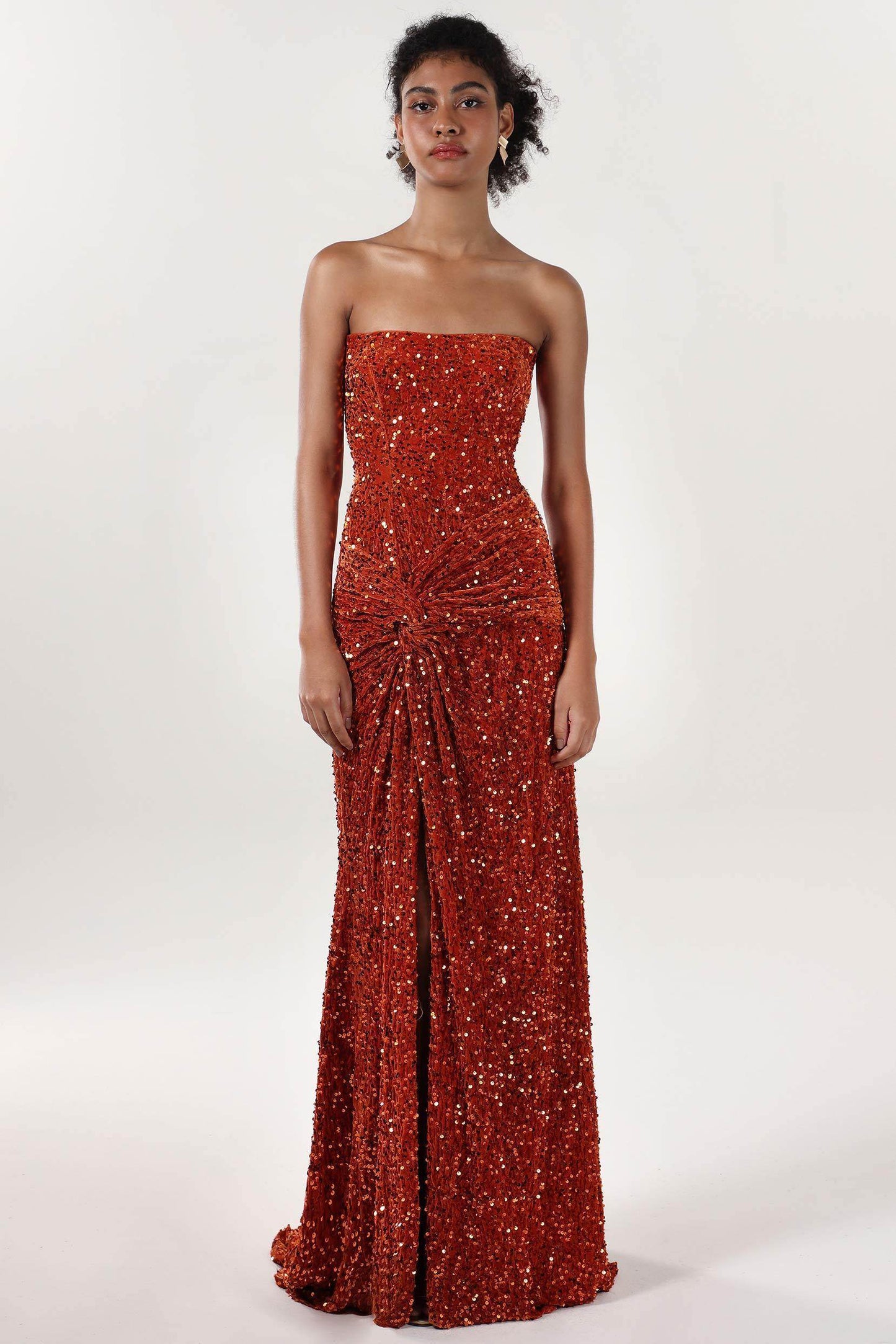Sheath-Column Sweep-Brush Train Velvet Sequin Bridesmaid Dress CS0634BM