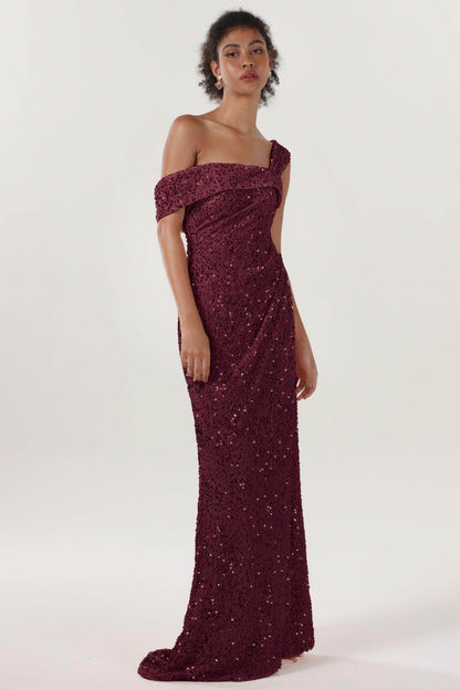 Sheath-Column Sweep-Brush Train Velvet Sequin Bridesmaid Dress CS0635BM