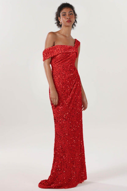 Sheath-Column Sweep-Brush Train Velvet Sequin Bridesmaid Dress CS0635BM