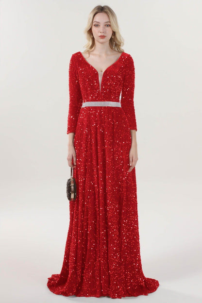 A-Line Sweep-Brush Train Velvet Sequin Bridesmaid Dress CS0636BM