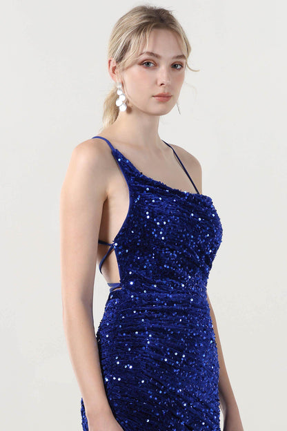 Sheath-Column Maxi Velvet Sequin Formal Dress CS0637