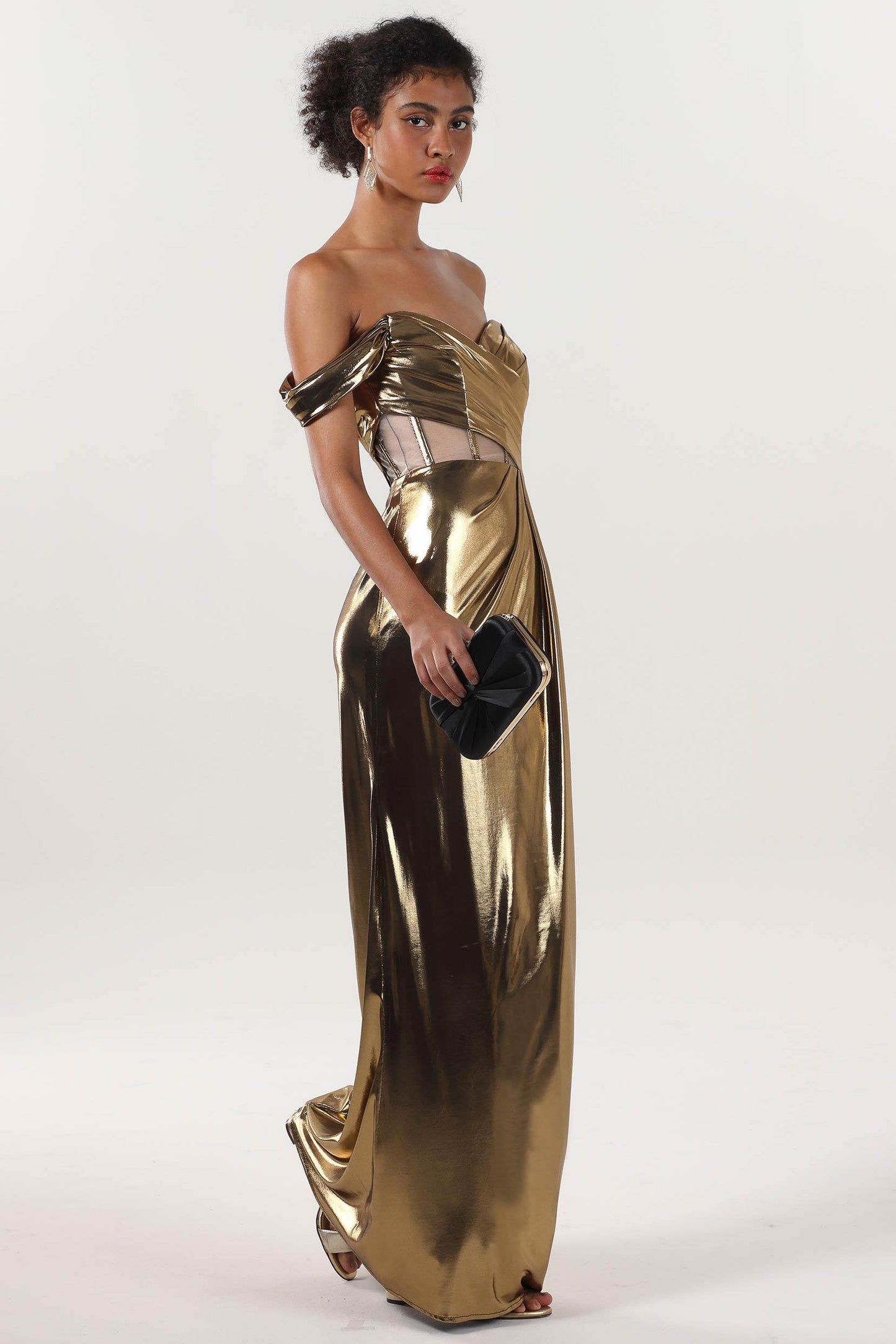 Sheath-Column Maxi Metallic Formal Dress CS0658