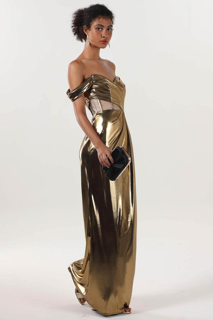 Sheath-Column Maxi Metallic Formal Dress CS0658
