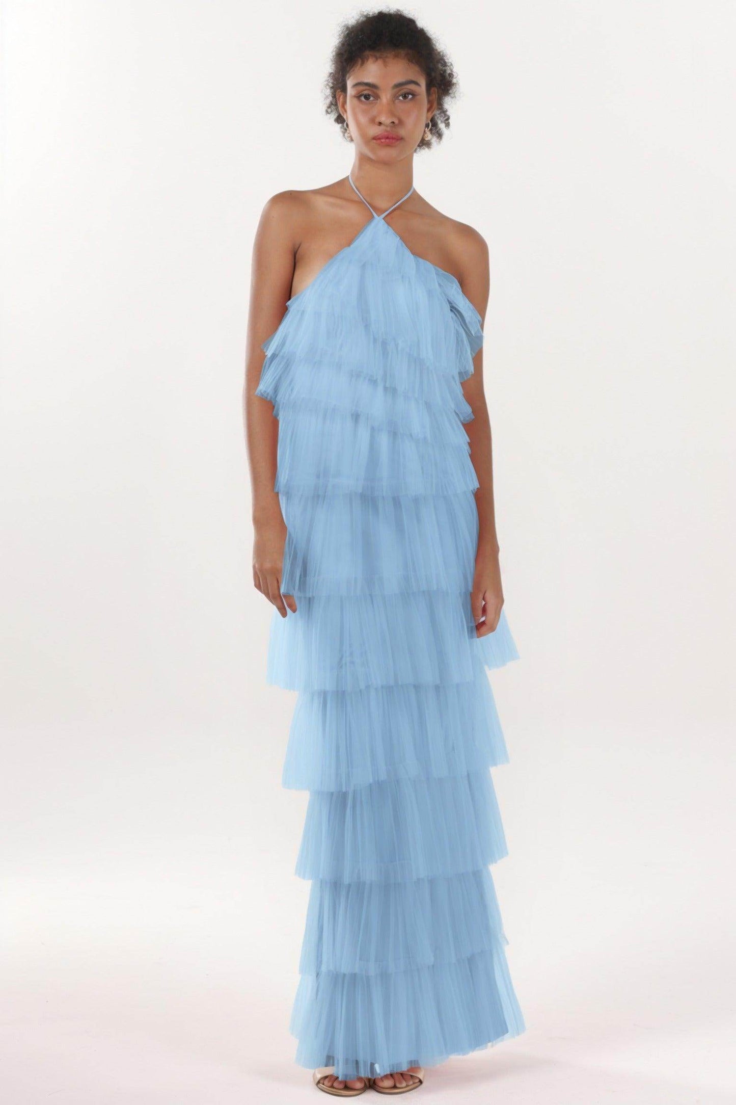 Sheath-Column Maxi Tulle Formal Dress CS0659