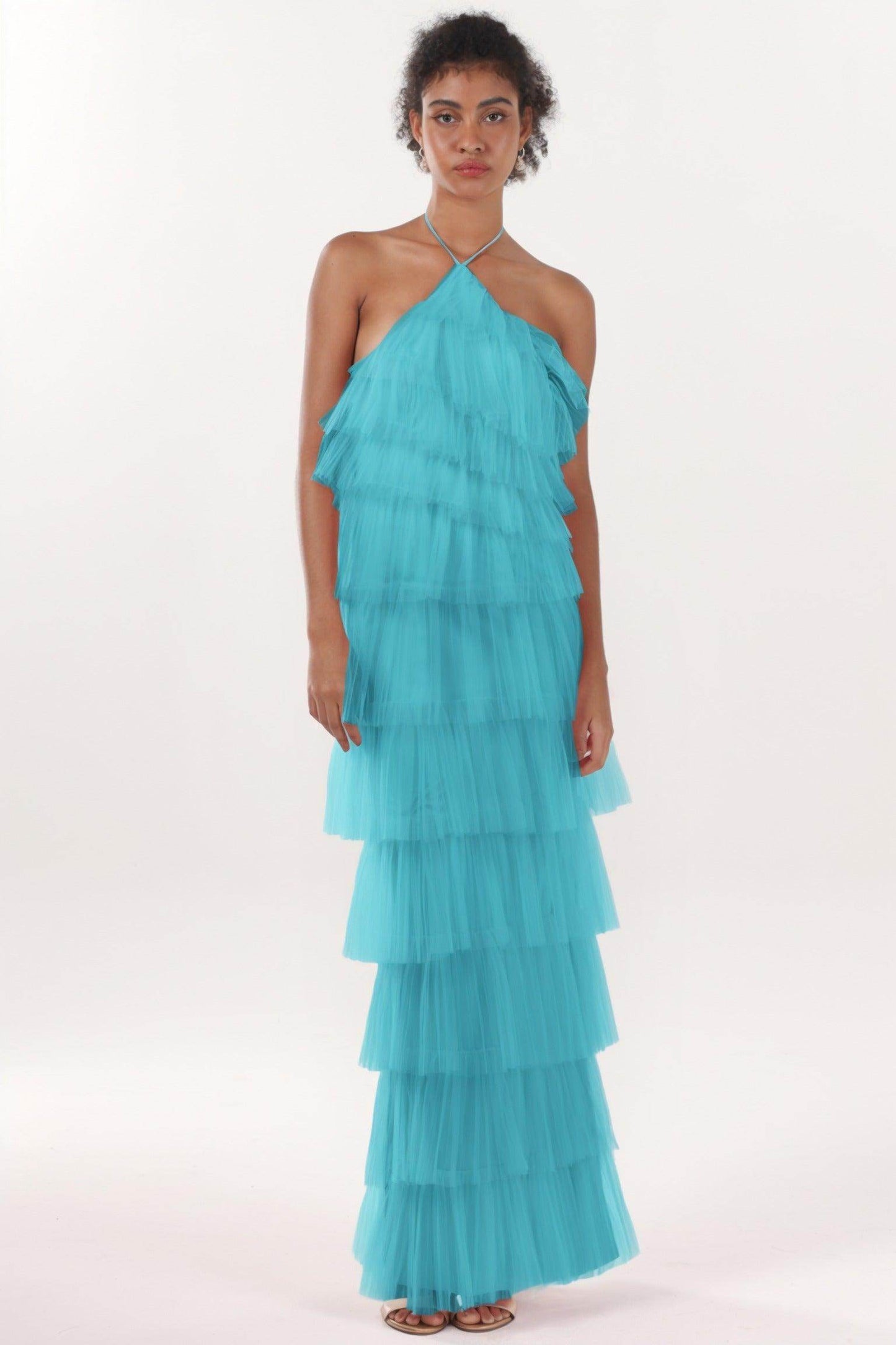 Sheath-Column Maxi Tulle Formal Dress CS0659