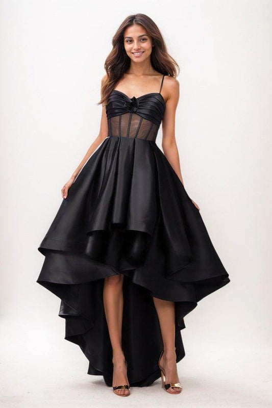 Sweetheart Ruffle Asymmetrical Length Satin Prom Dresses CS0777