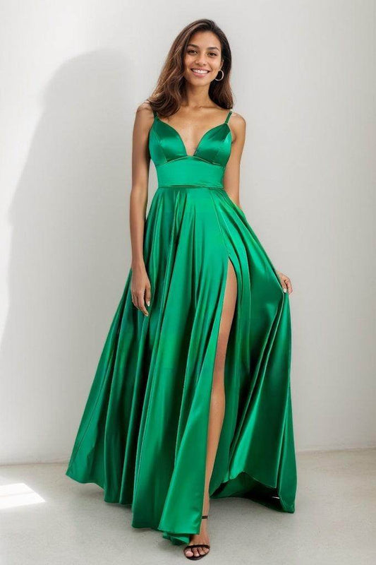 V-Neck Spaghetti Straps High Split  Prom Dresses CS0783