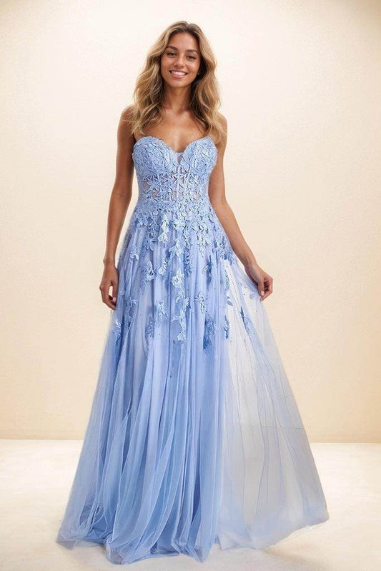 Lace Sweetheart A-Line Sweep Train Tulle Prom Dresses CS0808