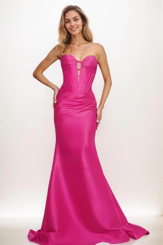 Trumpet Mermaid Illusion Corset Sweetheart Satin Prom Dresses CS0844